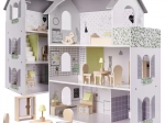 Wooden Dollhouse with Grey Accessories