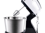 Kitchen hand mixer with stand and stainless steel bowl, 7 speeds