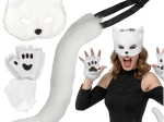 Ruhhy kassi/rebase/hundi kostüümikomplekt (mask, saba, käpad) valge - 1 tk