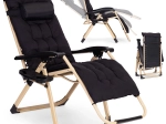 Adjustable garden lounger with cushion and headrest, black, gold frame MultiGarden